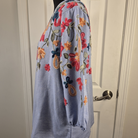Anthropologie Kindred Embroidered Boho Peasant Top SM - Picture 3 of 5